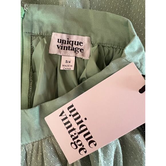 Unique Vintage Mint Green Mesh Tulle Heart Mini Skirt S 4 NWT - Picture 7 of 7
